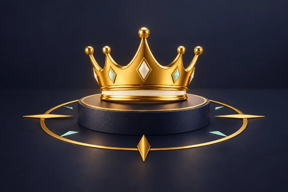 Gold crown inside an unmarked circular frame